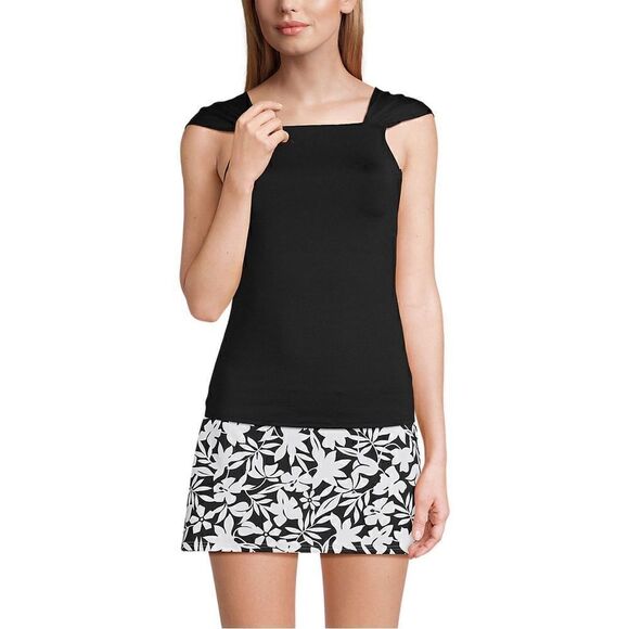 Land's End Plus Standard size cap sleeve high neck tankini top Black Various - Picture 4 of 9